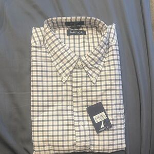 Nautica Men's White and Blue Checkered Shirt